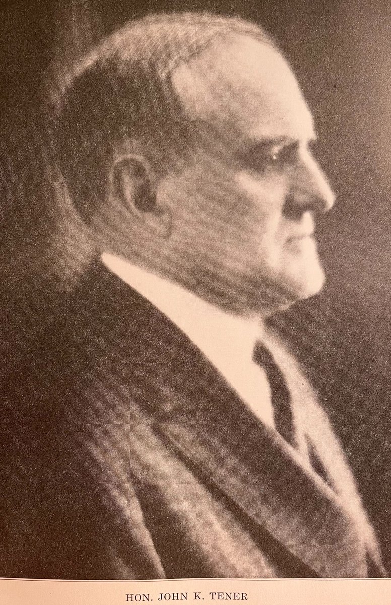 Sepia profile portrait of Governor John Kinley Tener facing right, in a dark suit, above the printed caption HON. JOHN K. TENER