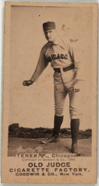 Young John K. Tener in a 19th-century Chicago baseball uniform, posed standing in a photographer's studio